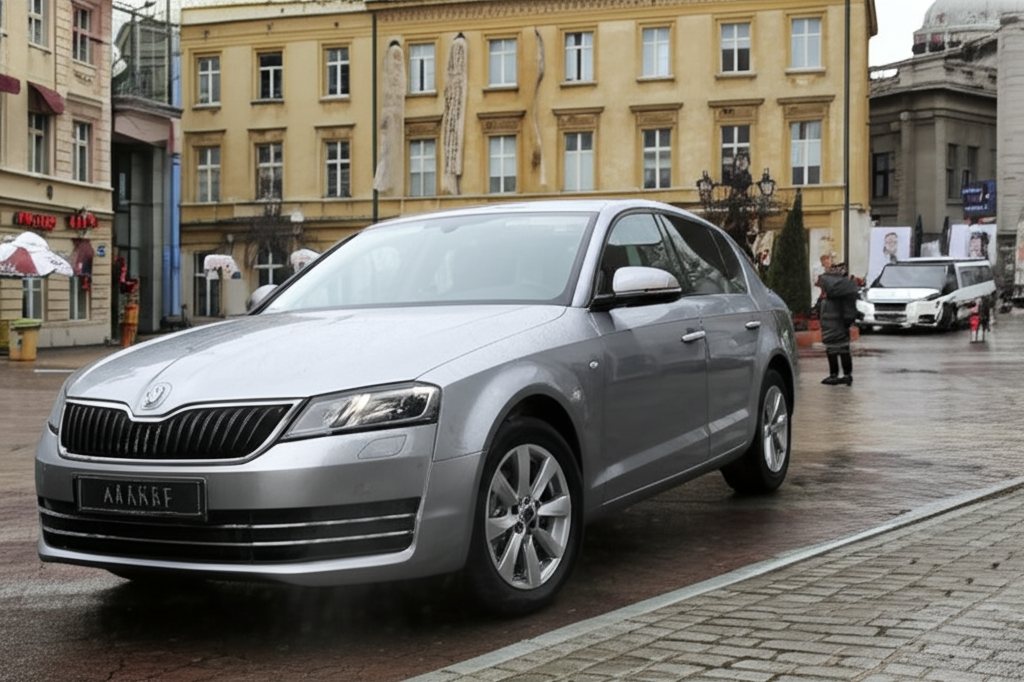 A beautifully wrapped sedan parked elegantly in a chic urban environment.